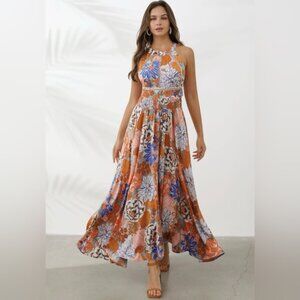 Abel the Label Floral Maxi Tie Back Dress  Medium